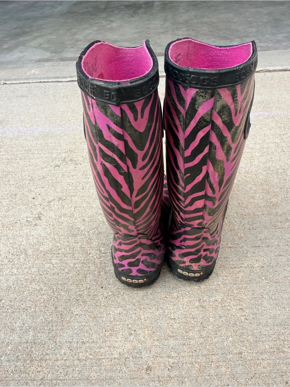 BOGS Kids Pink and Black Zebra-Print Rain Boots